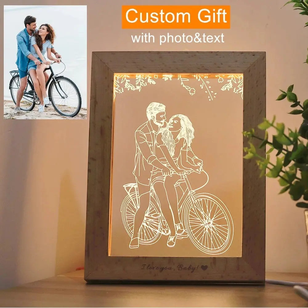 3D LED Photo & Text Custom Table Lamp Wood Photo Frame USB Photo Frame Night CJ Dropshipping