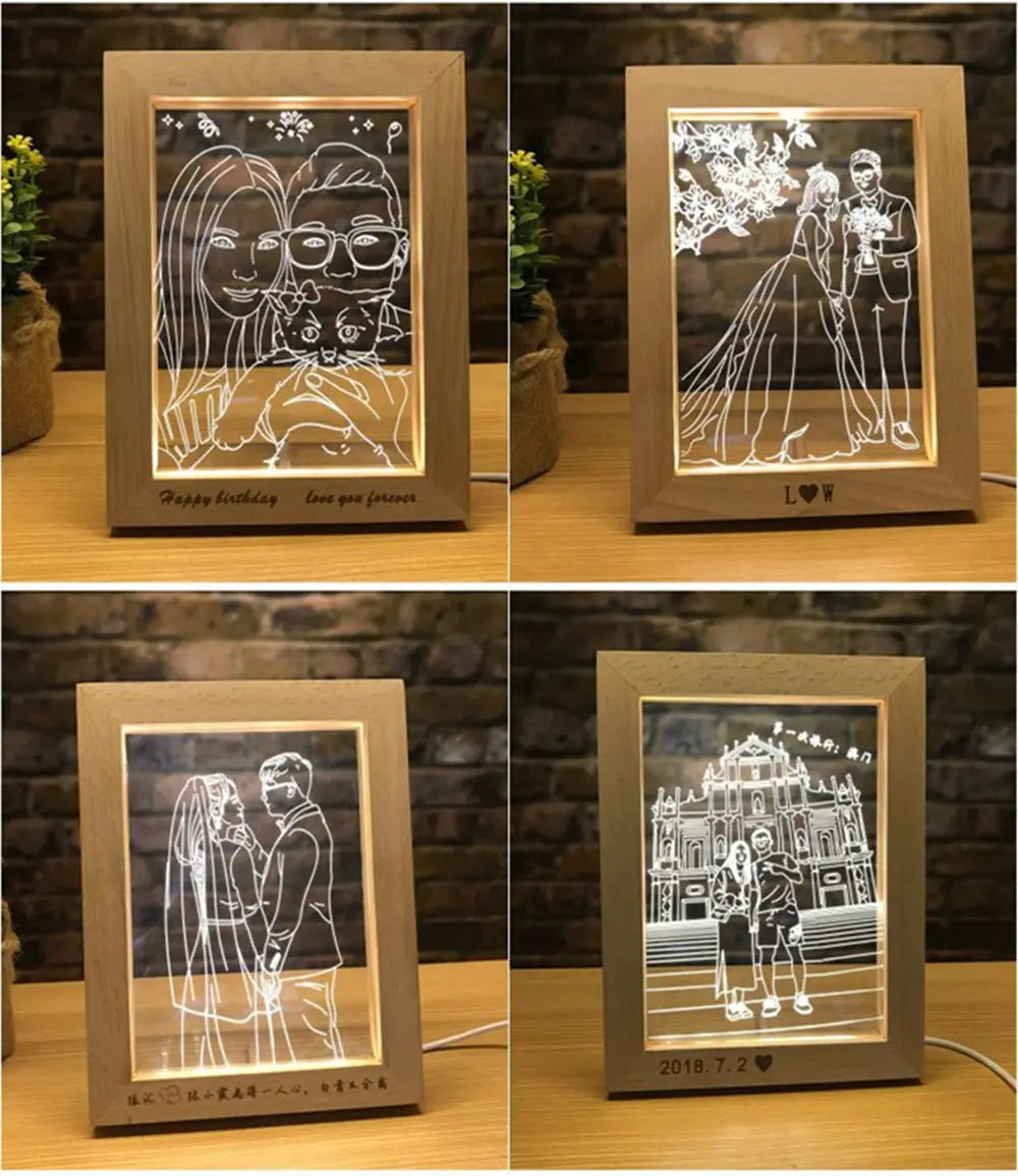 3D LED Photo & Text Custom Table Lamp Wood Photo Frame USB Photo Frame Night CJ Dropshipping
