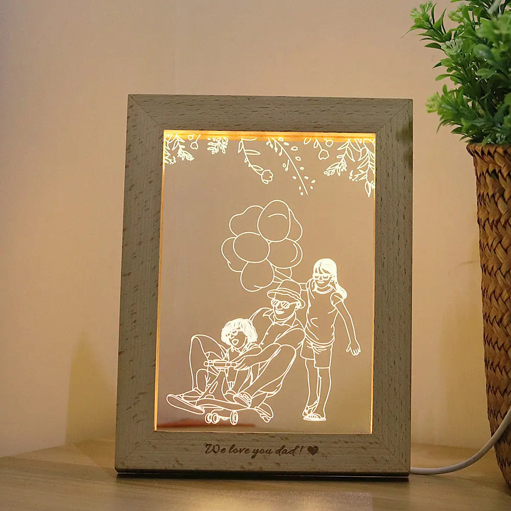 3D LED Photo & Text Custom Table Lamp Wood Photo Frame USB Photo Frame Night CJ Dropshipping