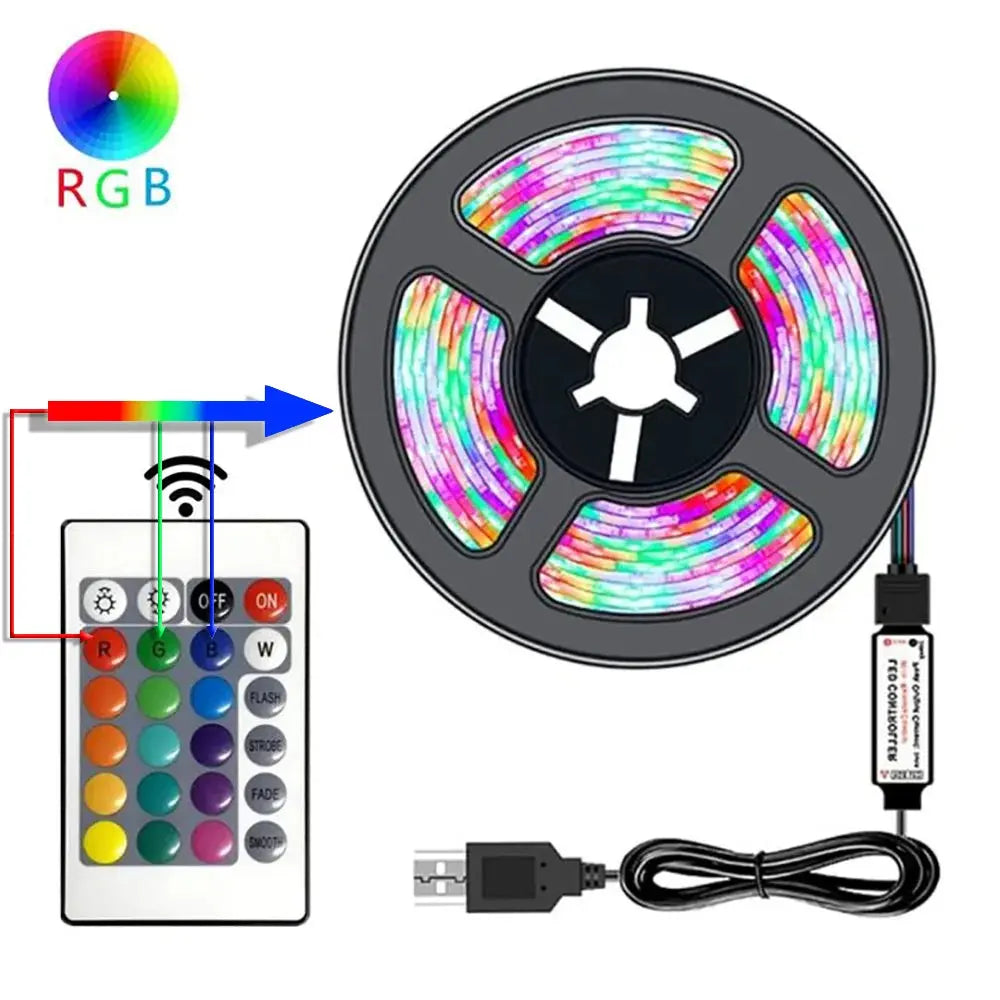 10M 2835 USB LED Strip Light RGB 24-key Remote Control Flexible Lamp AliExpress