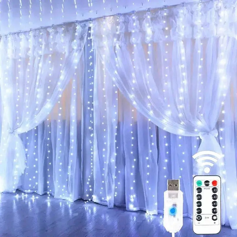 Christmas Lights LED Fairy String Curtain Lights 8 Mode Remote USB AliExpress