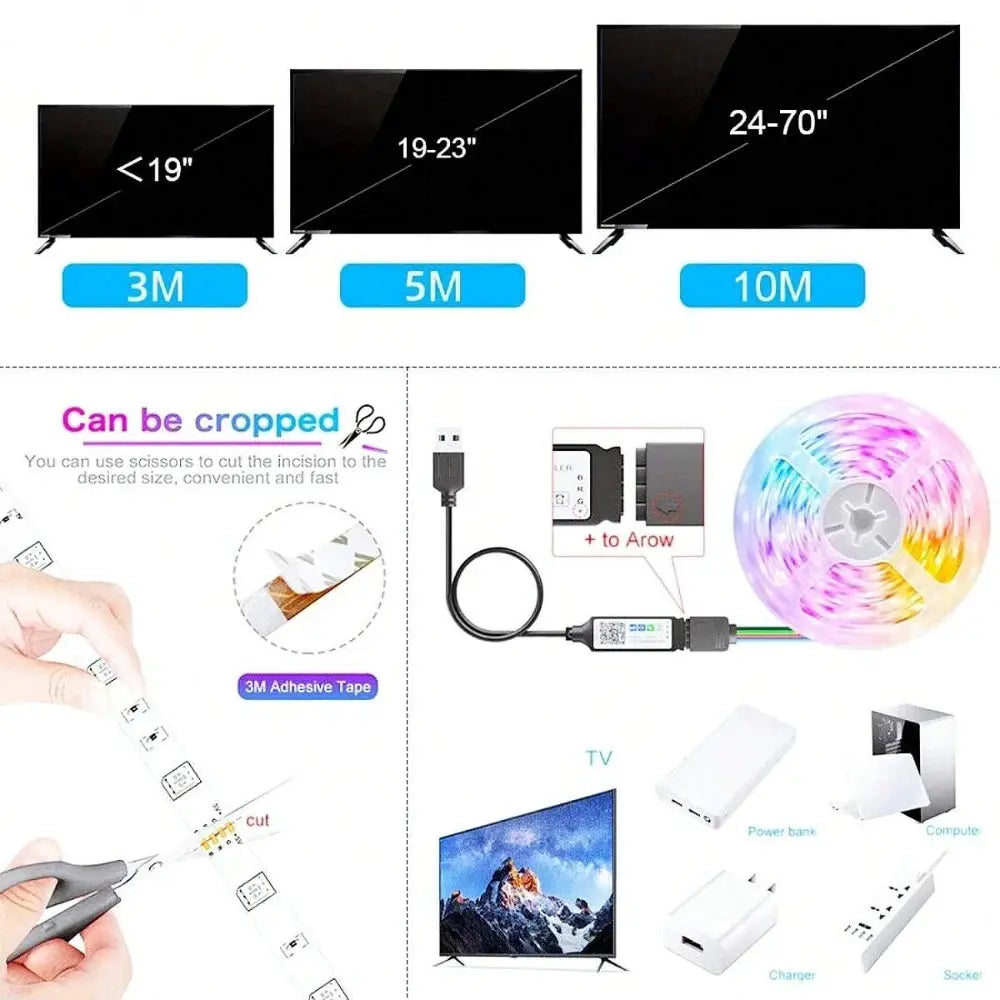 10M 2835 USB LED Strip Light RGB 24-key Remote Control Flexible Lamp AliExpress