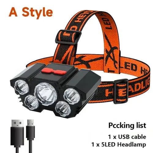 5 LED Headlamp Rechargeable with Built in Battery Strong Light AliExpress