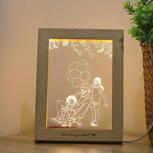 3D LED Photo & Text Custom Table Lamp Wood Photo Frame USB Photo Frame Night CJ Dropshipping